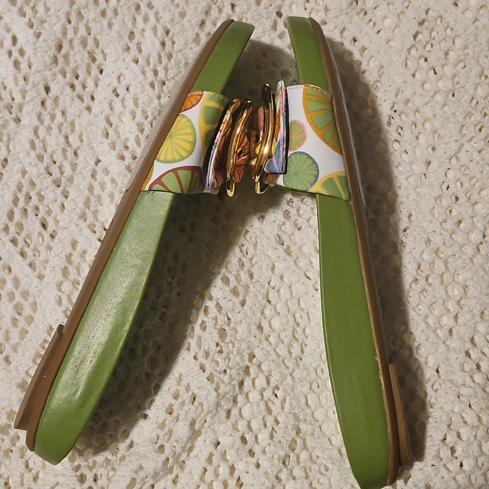 Gianni Bini Olive Slide Sandals with Gold GB Logo - Picture 3 of 5